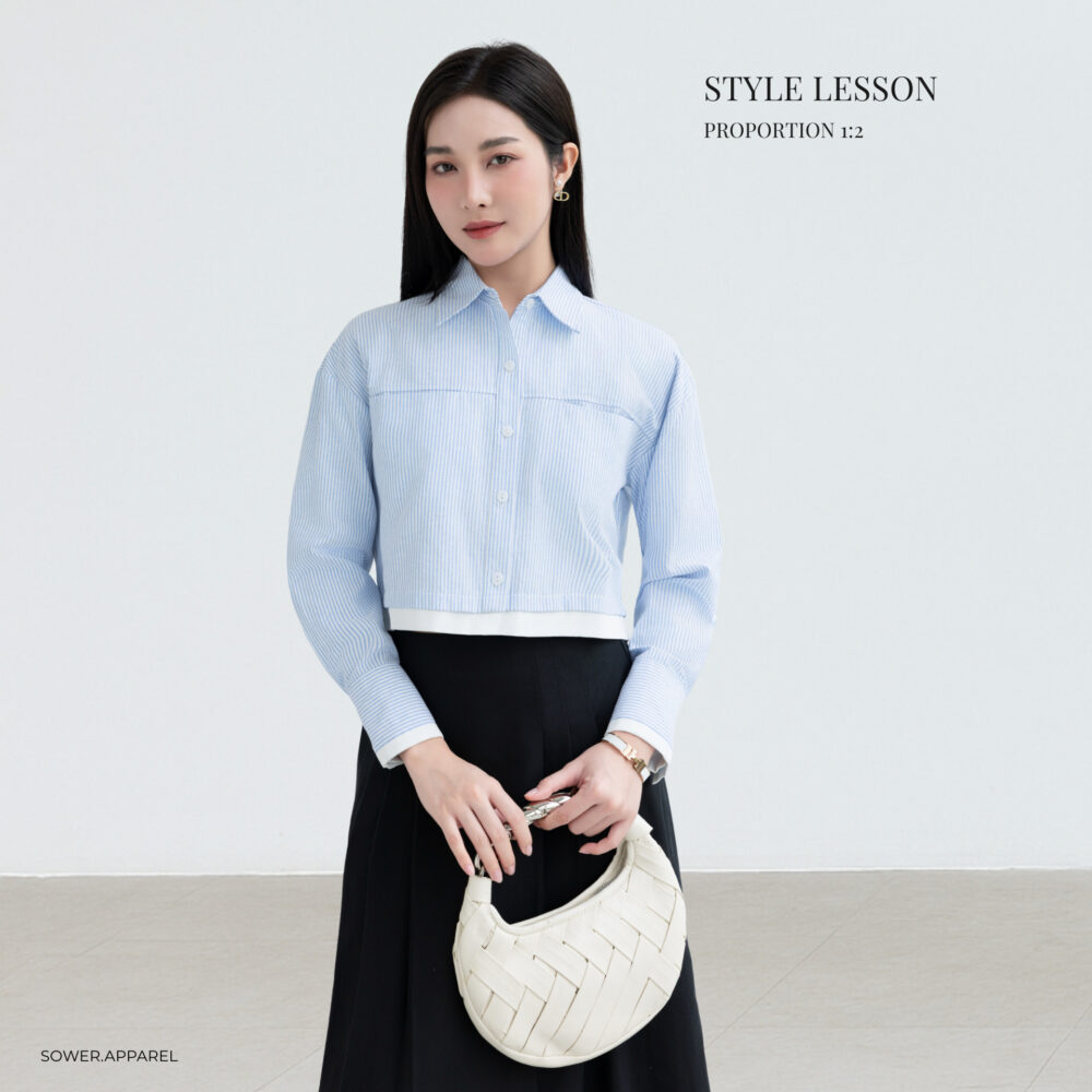 Alternative view of Set Sơ mi crop kẻ xanh - váy xếp ly (Sao chép) (Sao chép)